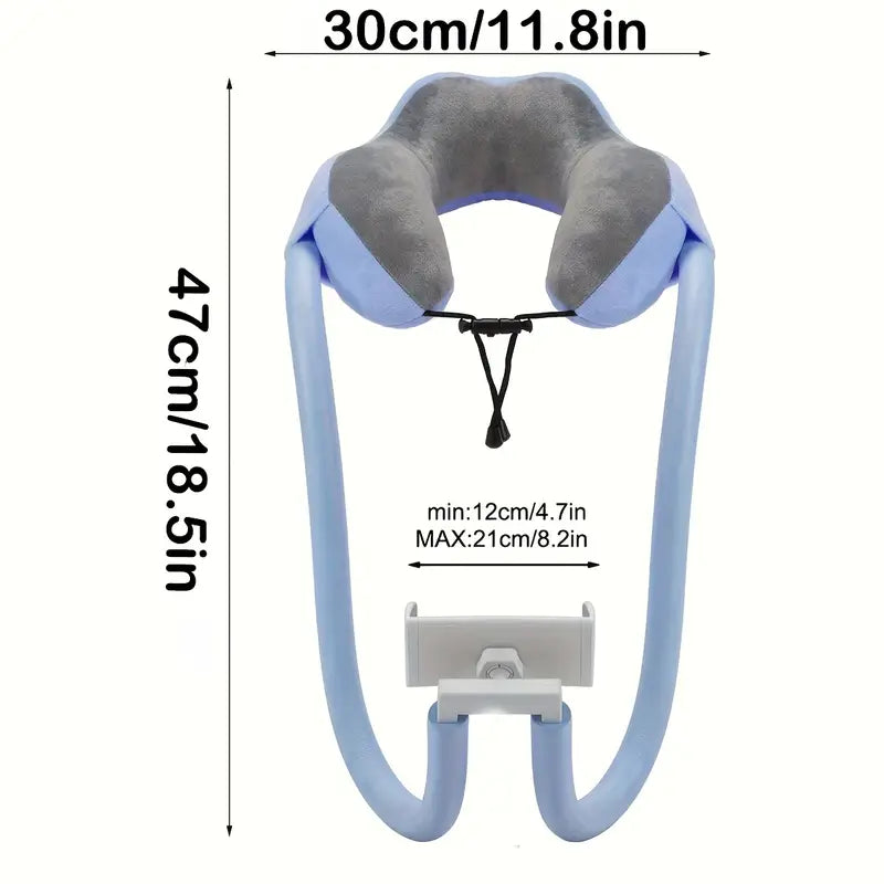 Oreiller de protection pour le cou avec support pour téléphone portable.